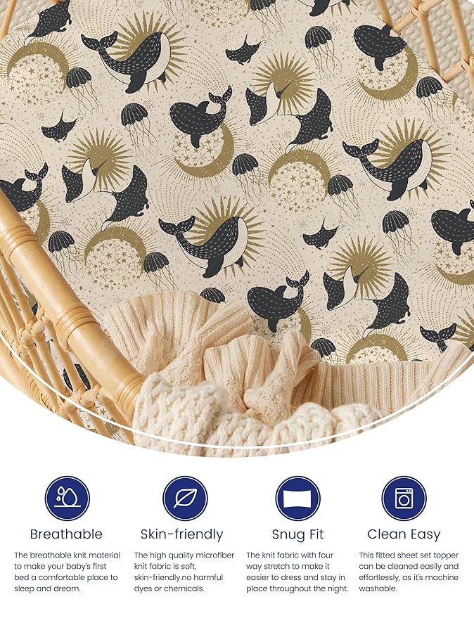 TotAha Premium Soft Bassinet Sheet for Boy Girl, Super Stretchy Jersey Knit Bassinet Fitted Sheet, Compatible with Halo, Maxi COSI, Mika Micky, SNOO, Baby Delight Mattress, 2 Pack