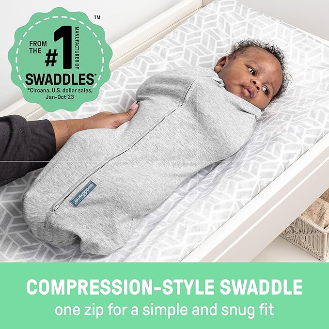 SwaddleMe by Ingenuity Compression Swaddle Pod, Two-Way Zipper for Easy Changes, Improves Sleep & Calms Startle Reflex, 0-2 Months, 2-Pack - Flower Confetti