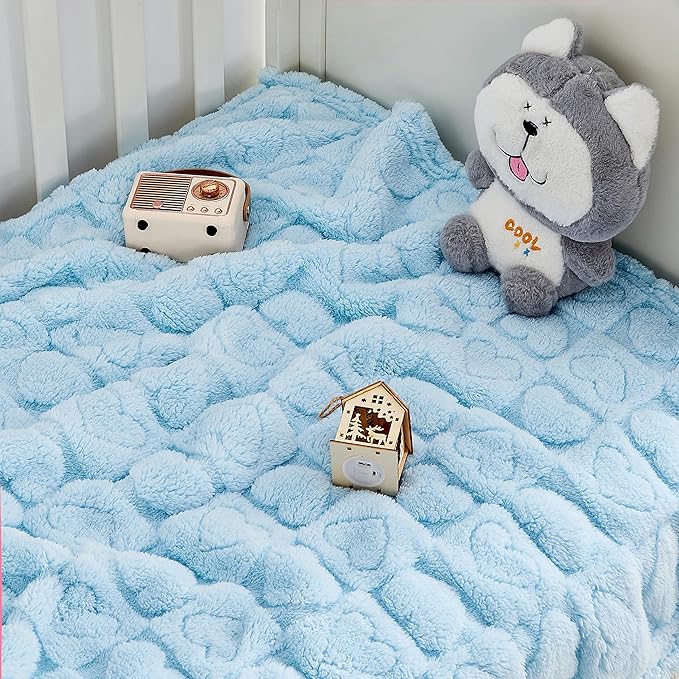 Sherpa Fleece Baby Blanket Heart Checkered Blanket, Ultra Soft Fluffy Premium Baby Blankets for Boys Girls, Cozy Infant Toddler Newborn Receiving Blankets for Crib Stroller 30”×40” (Blue)