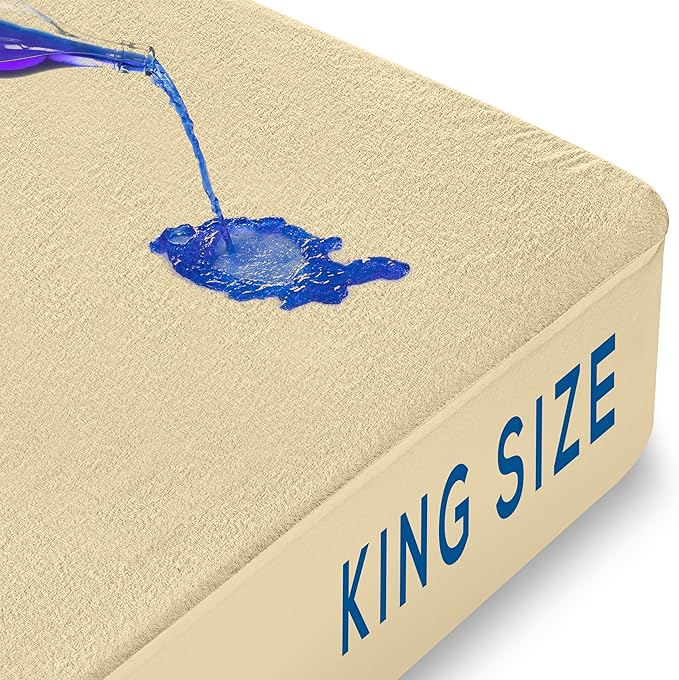 Utopia Bedding Waterproof Mattress Protector King Size, Premium Terry Mattress Cover 200 GSM, Breathable, Fitted Style with Stretchable Pockets (Beige)