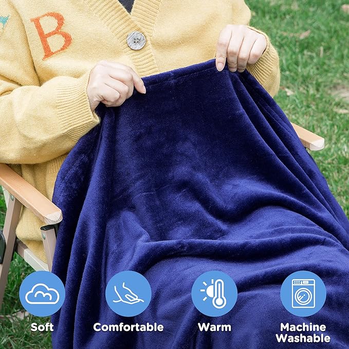 ATsense Travel Blanket Pillow, Premium 2 in 1 Soft Airplane Blanket Compact with Bag Pillowcase, Hand Luggage Sleeve and Backpack Clip - Travel Essentials for Long Trips, Flying and Car, Navy Blue