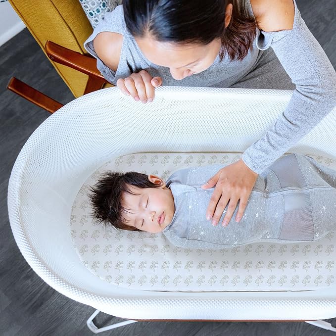 TotAha Premium Stretchy Bassinet Cradle Sheets (2-Pack) -Hypoallergenic, Silky Comfort, Buttery Soft, Calming Effect, All-Season Jersey-Knit Sheets,32 X 16 X 3''(Belgian & Blue Painted Elephant)