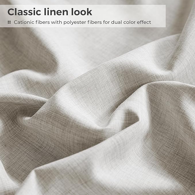 Full Sheets Light Grey, Ultral Soft Cationic Linen Look Sheets, Luxury Cooling Cozy Bed Sheet Set with Non-Slip Fitted Sheet