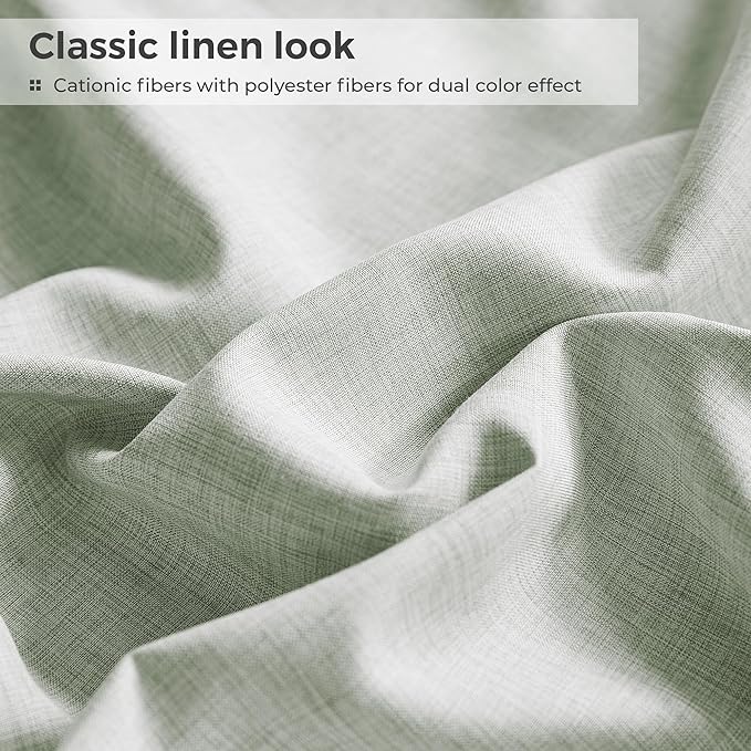 Full Sheets Sage Green, Ultral Soft Cationic Linen Look Sheets, Luxury Cooling Cozy Bed Sheet Set with Non-Slip Fitted Sheet