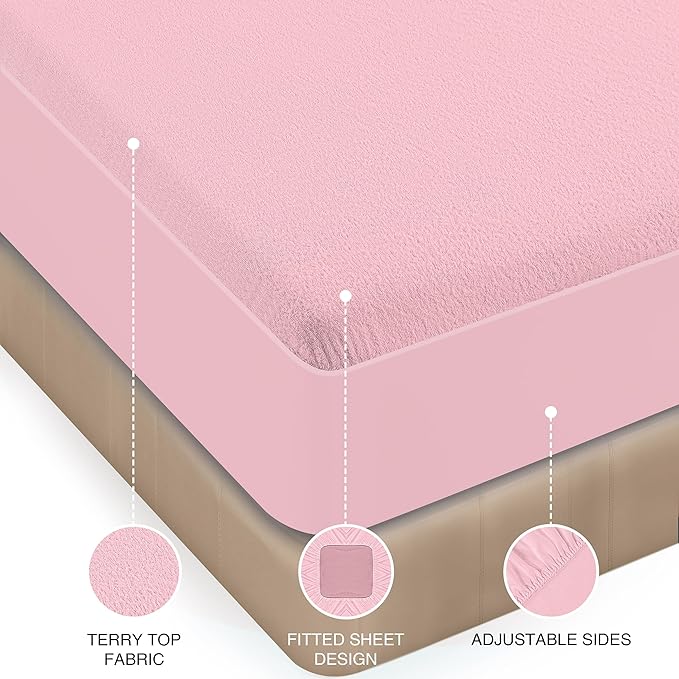 Utopia Bedding Waterproof Mattress Protector Twin Size, Premium Terry Mattress Cover 200 GSM, Breathable, Fitted Style with Stretchable Pockets (Pink)