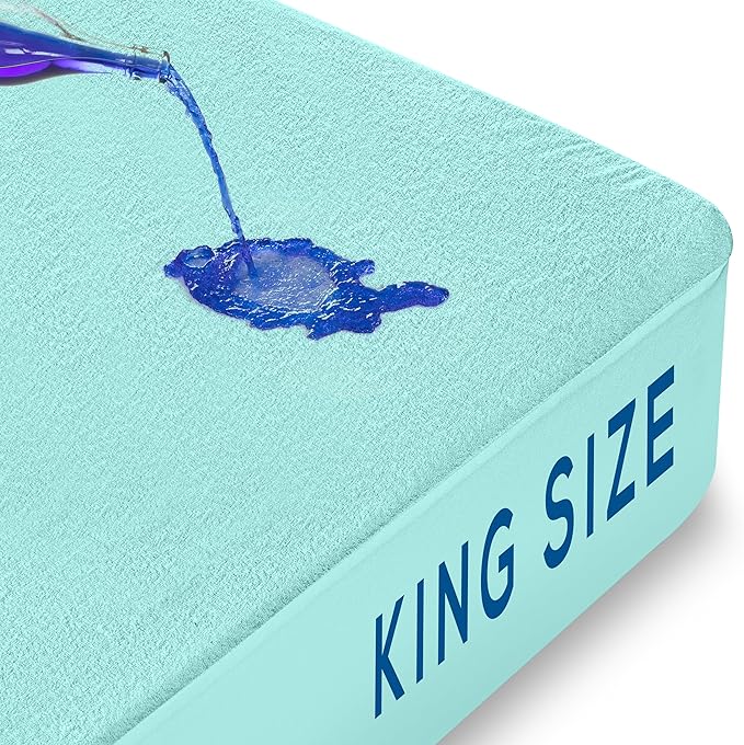 Utopia Bedding Waterproof Mattress Protector King Size, Premium Terry Mattress Cover 200 GSM, Breathable, Fitted Style with Stretchable Pockets (Spa Blue)