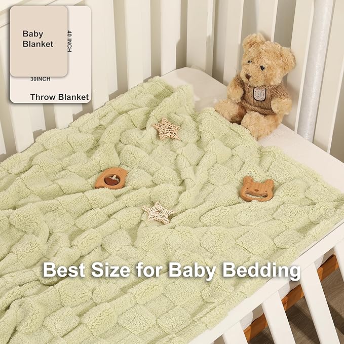 Sherpa Baby Blanket for Girls Toddlers Fleece Fluffy Fuzzy Blanket for Baby,Soft Warm Cozy Fleece Blanket,Receiving Blanket for Infant Newborn (green, 30 * 40, Checkered)