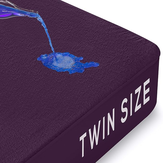 Utopia Bedding Waterproof Mattress Protector Twin Size, Premium Terry Mattress Cover 200 GSM, Breathable, Fitted Style with Stretchable Pockets (Purple)