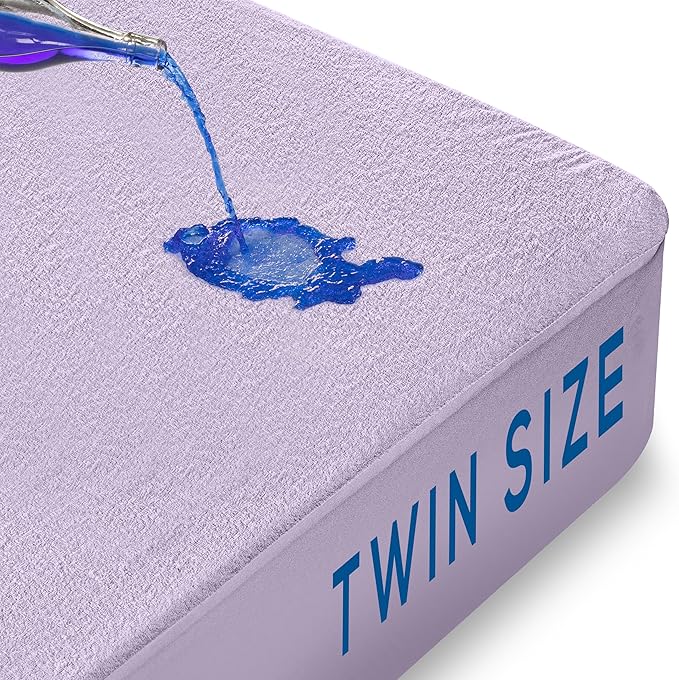Utopia Bedding Waterproof Mattress Protector Twin Size, Premium Terry Mattress Cover 200 GSM, Breathable, Fitted Style with Stretchable Pockets (Lavender)
