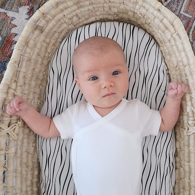 Bassinet Sheet Set 2 Pack 100% Jersey Cotton Black and White Abstract Stripes and Dots by Ely's & Co