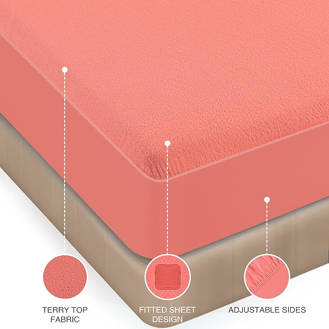 Utopia Bedding Waterproof Mattress Protector Twin Size, Premium Terry Mattress Cover 200 GSM, Breathable, Fitted Style with Stretchable Pockets (Coral)