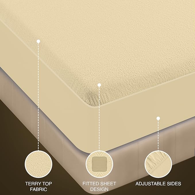 Utopia Bedding Waterproof Mattress Protector Twin XL Size, Premium Terry Mattress Cover 200 GSM, Breathable, Fitted Style with Stretchable Pockets (Beige)
