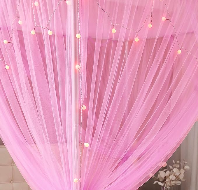 Mengersi Bed Canopy Mosquito Net for Bed,Canopy Bed Curtains Elegant Bed Drapes Screen Netting Canopy Curtains Bedroom Decor (Pink, Full/Queen)