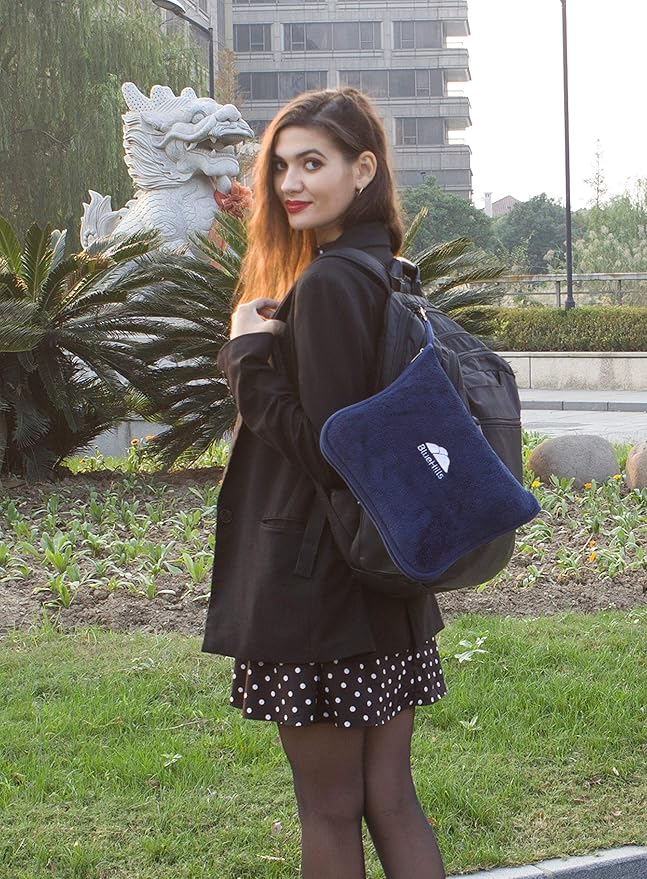 BlueHills Premium Soft 2-Pack Travel Blanket Pillows Airplane Large Plane Flight Throw Travel Blankets for Two in a Bag Compact Traveling Essentials Warm Travel Gifts Long Navy Blue T011