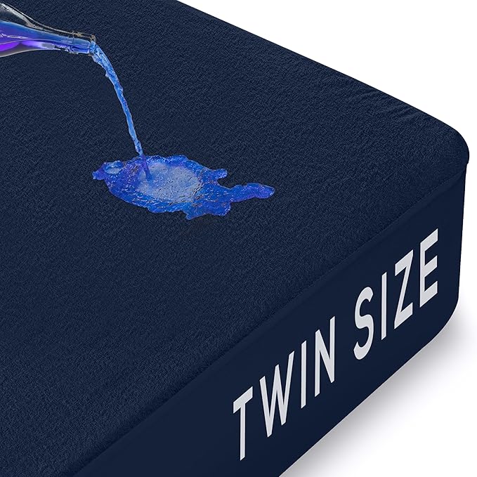 Utopia Bedding Waterproof Mattress Protector Twin Size, Premium Terry Mattress Cover 200 GSM, Breathable, Fitted Style with Stretchable Pockets (Navy)