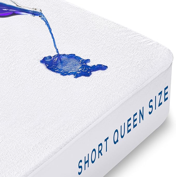 Utopia Bedding Waterproof Mattress Protector Short Queen Size, Premium Terry Mattress Cover 200 GSM, Breathable, Fitted Style with Stretchable Pockets (White)