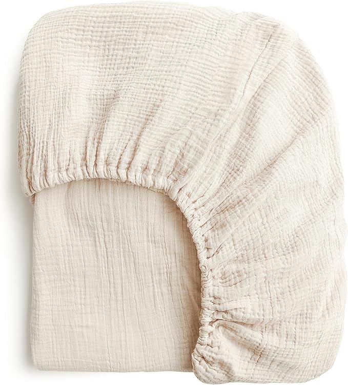 Konssy Muslin Fitted Crib Sheets 100% Cotton Baby Crib Sheets for Standard Crib Mattress (28 X 52 Inches), Soft and Breathable for Boys, Girls (Cream)