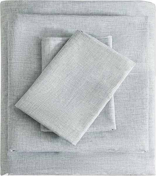 King Sheets Blue, Ultral Soft Cationic Linen Look Sheets, Luxury Cooling Cozy Bed Sheet Set with Non-Slip Fitted Sheet