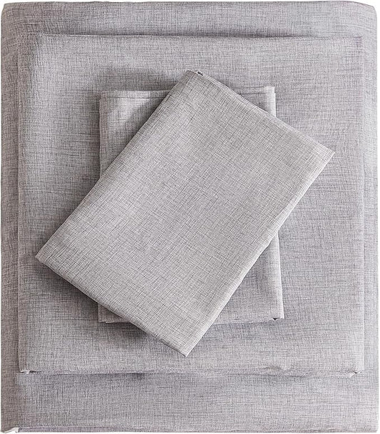 Queen Sheets Dark Grey, Ultral Soft Cationic Linen Look Sheets, Luxury Cooling Cozy Bed Sheet Set with Non-Slip Fitted Sheet